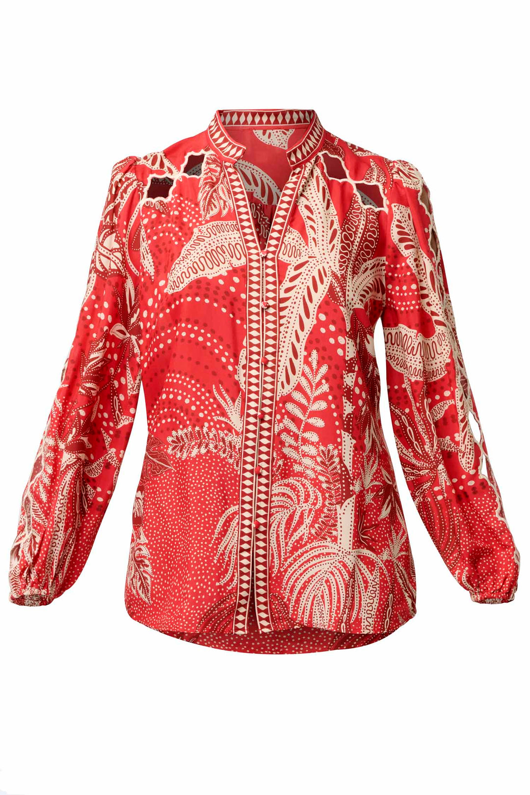 Audrey Embroidered Blouse in Crimson Palms