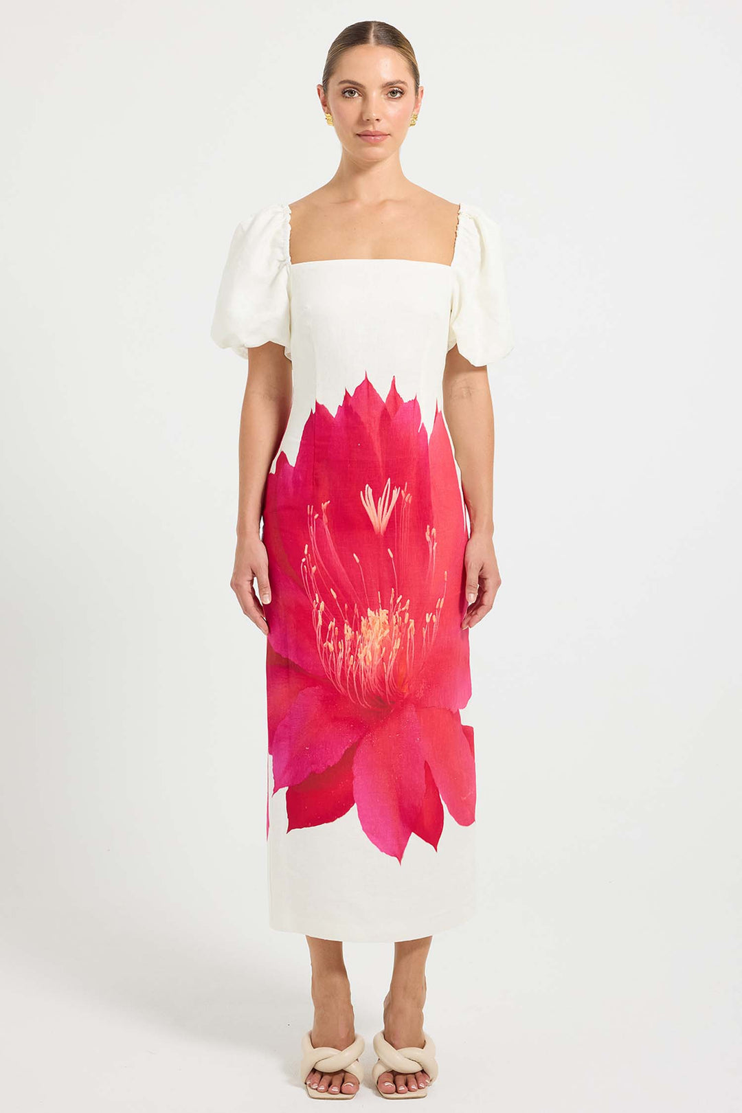 Aurelia Sleeve Midi Dress in Magenta Floral