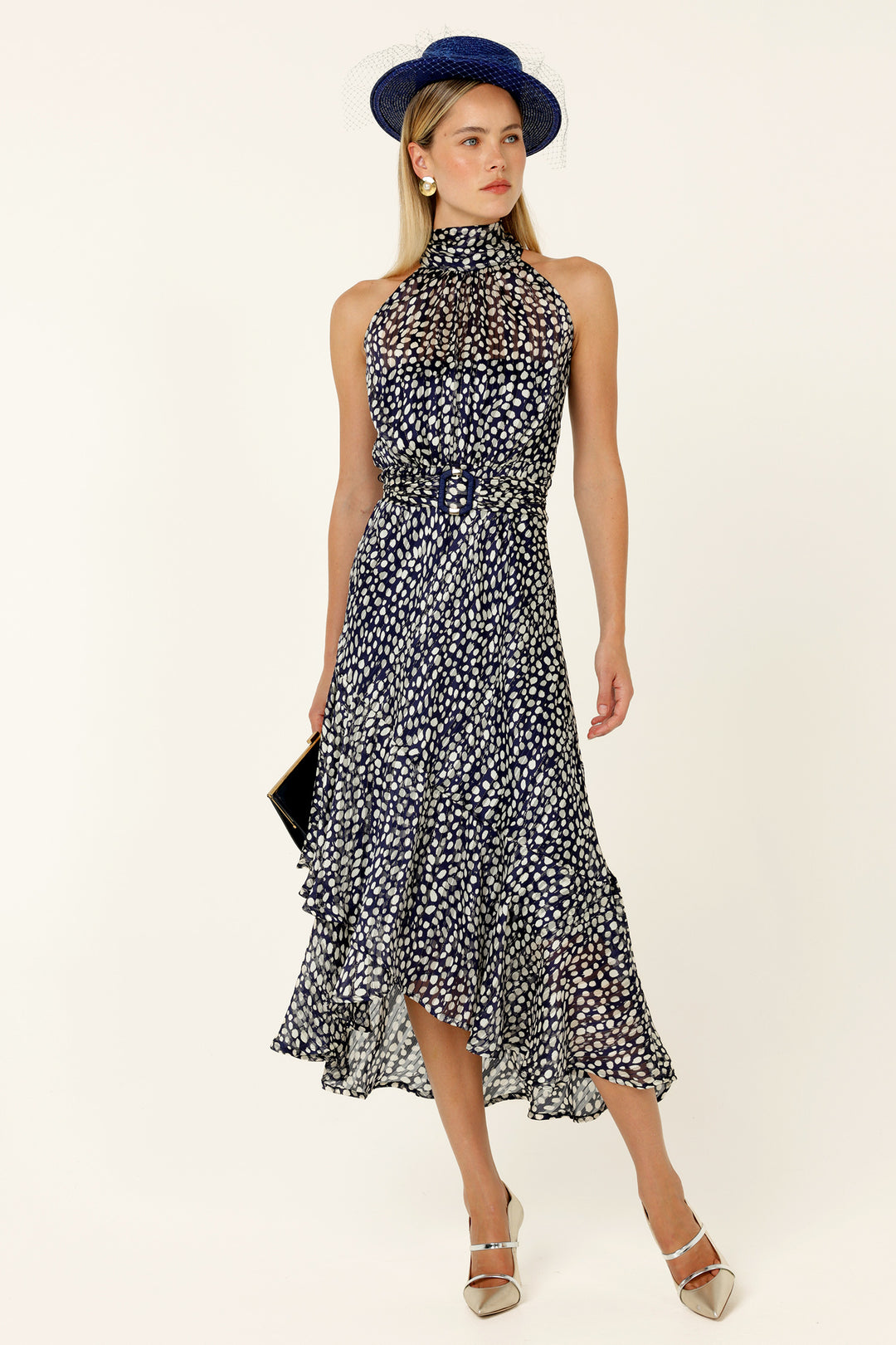 Austen Dress in Navy White Spot