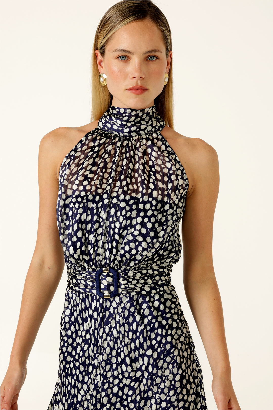 Austen Dress in Navy White Spot