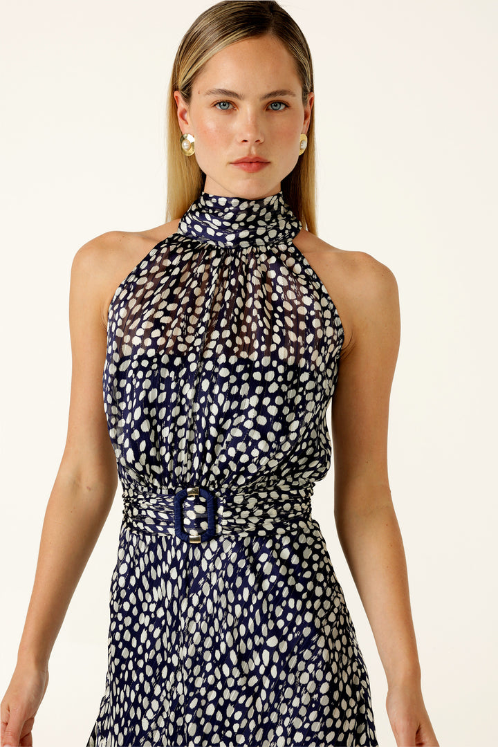 Austen Dress in Navy White Spot