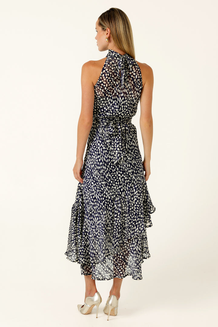 Austen Dress in Navy White Spot