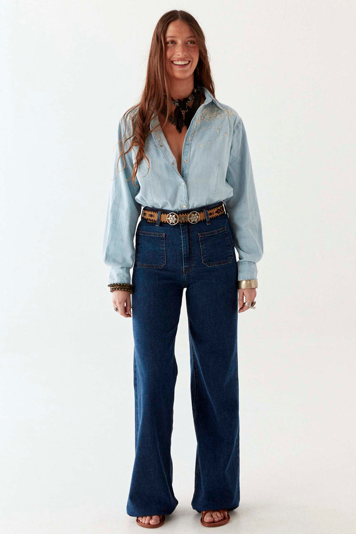 Austin Texas Sun Blouse in Mustang Blue