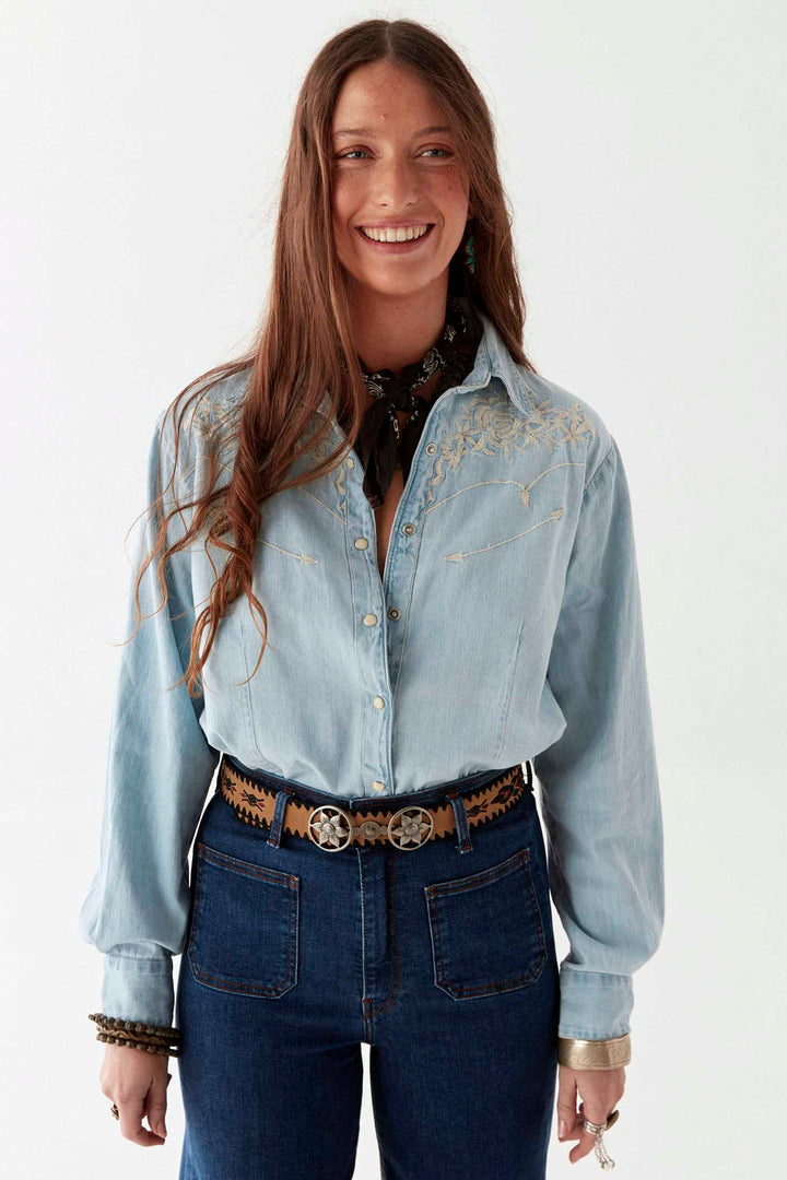 Austin Texas Sun Blouse in Mustang Blue
