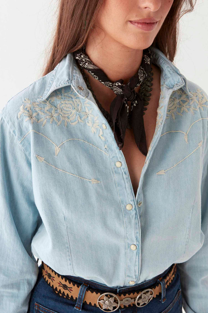 Austin Texas Sun Blouse in Mustang Blue
