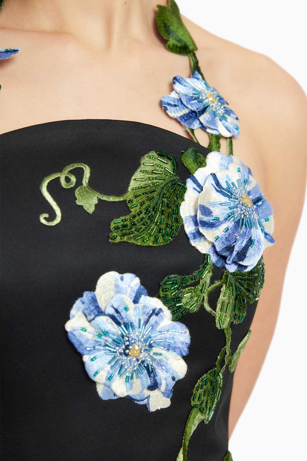 Ava Halterneck Applique Floral Maxi Dress in Ebony Vine Print