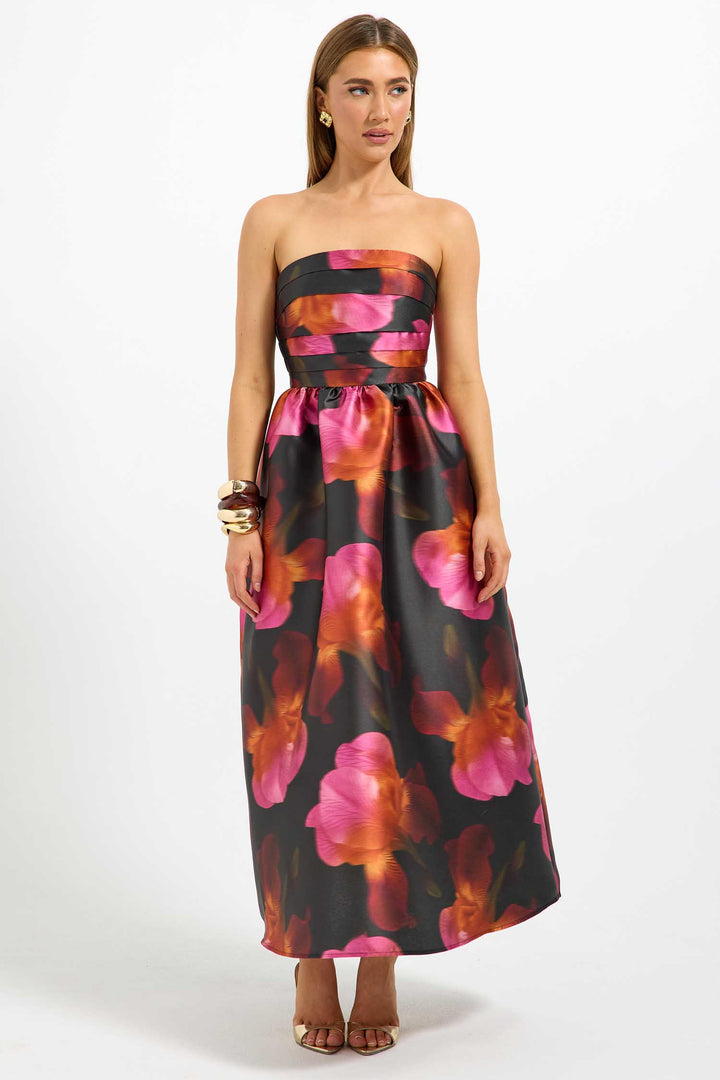 Ava Strapless Midi Dress in Spiced Floral