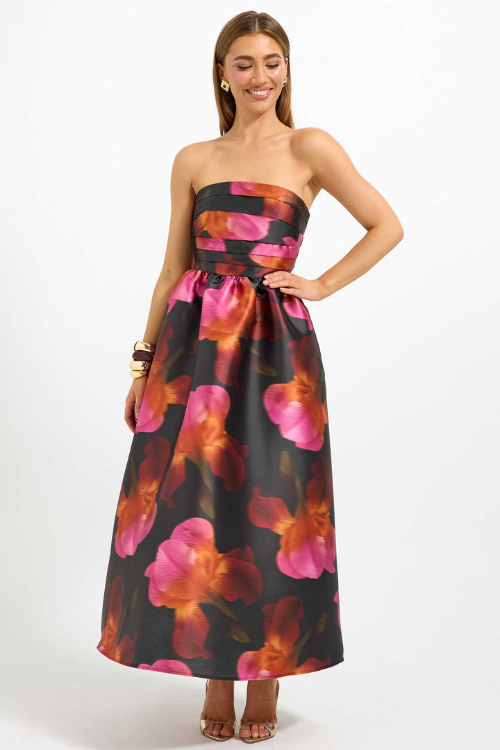 Ava Strapless Midi Dress in Spiced Floral