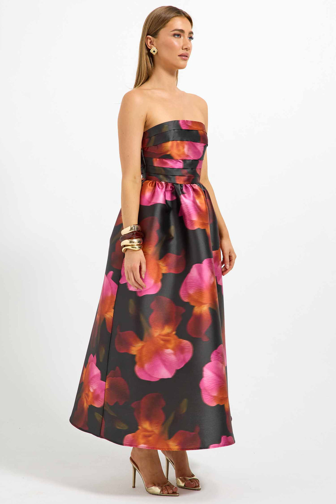 Ava Strapless Midi Dress in Spiced Floral