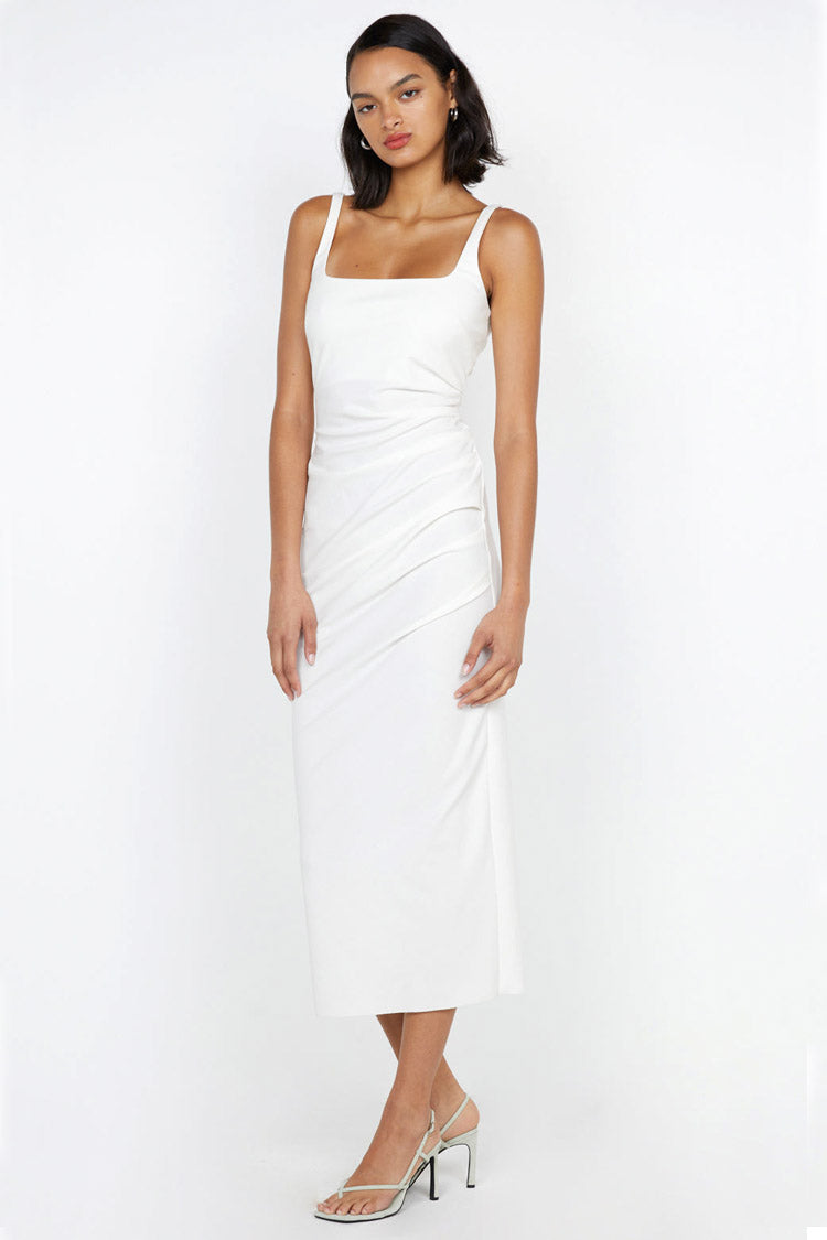 Aveline Tuck Midi Dress in White