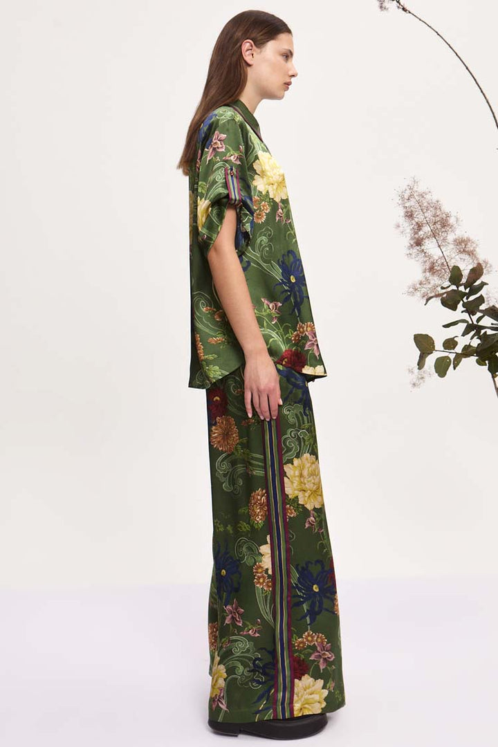 Avery Silk Pant in Green