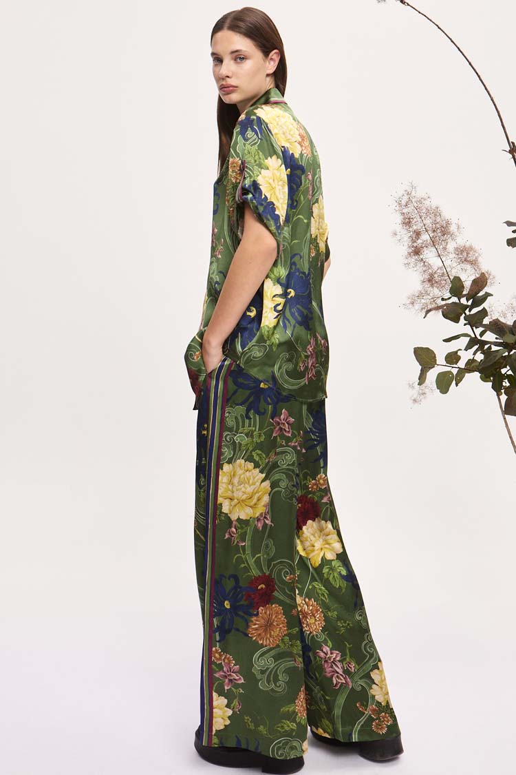 Avery Silk Pant in Green