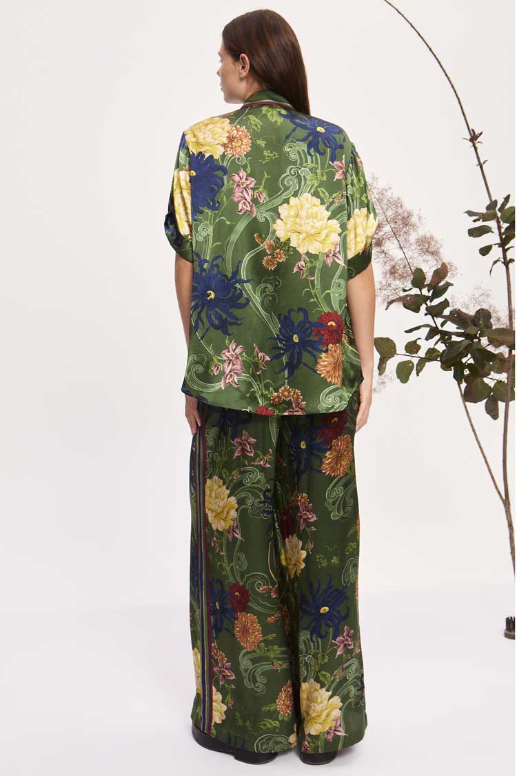 Avery Silk Pant in Green