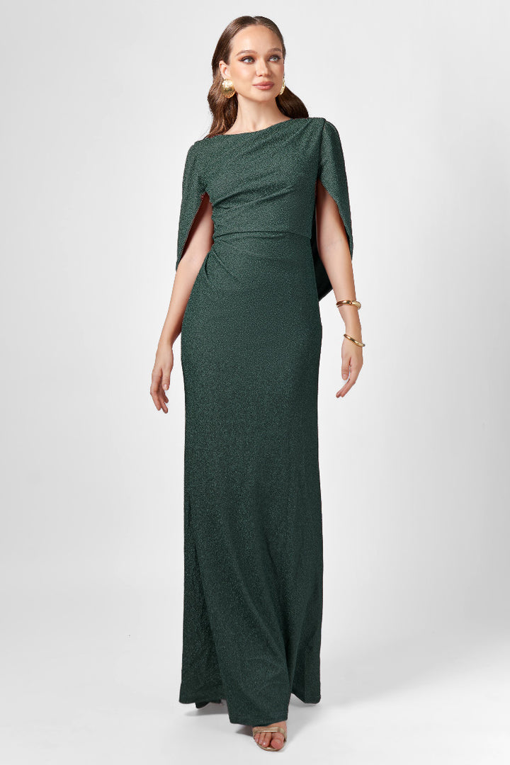 Beck Cape Maxi Dress in Emerald