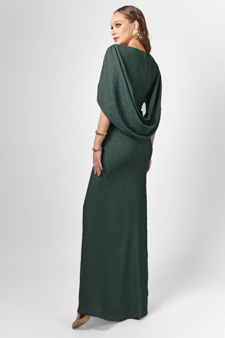 Beck Cape Maxi Dress in Emerald