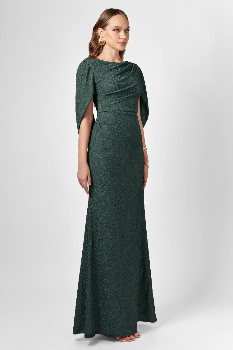 Beck Cape Maxi Dress in Emerald