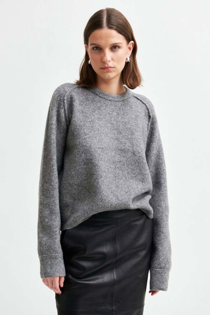 Banja Knit Raglan O-Neck in Mid Grey Melange