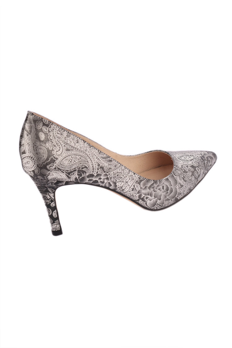 Barrios Leather Heels in Silver Print