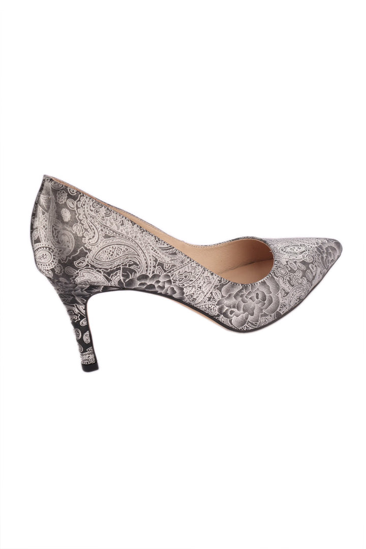 Barrios Leather Heels in Silver Print