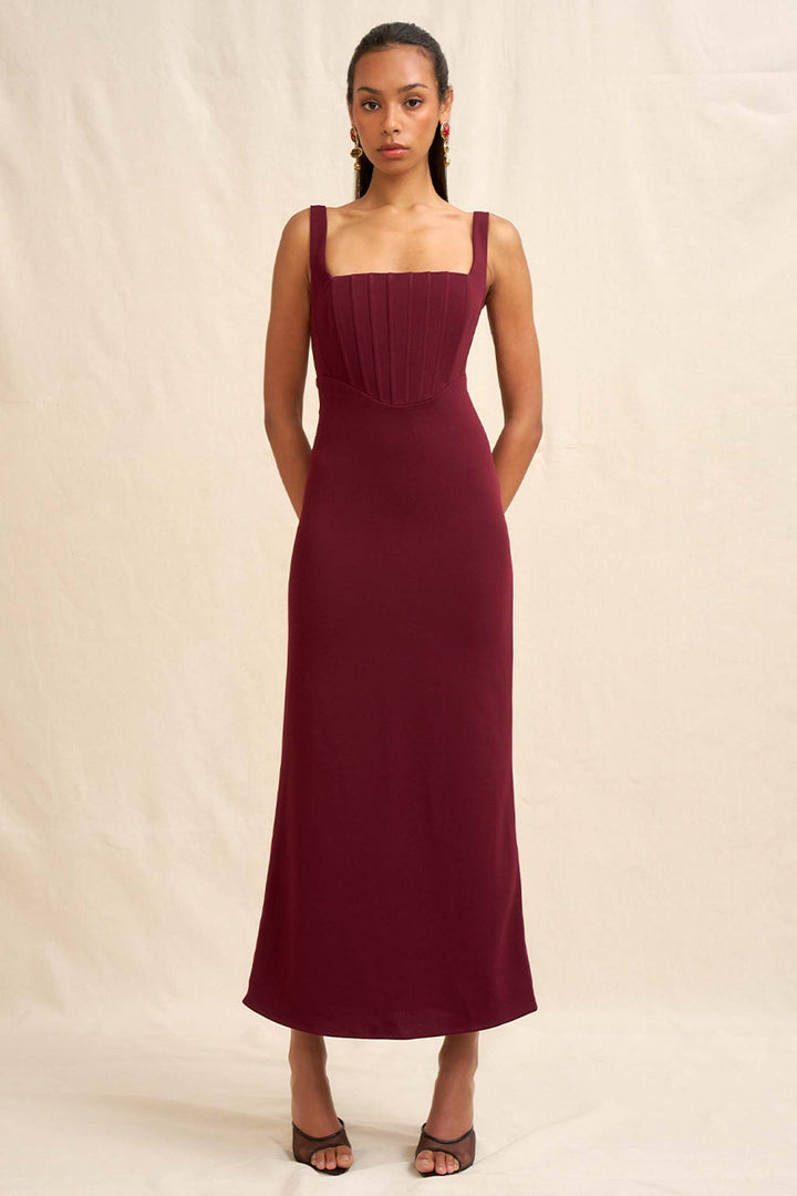 Basia Bodice Midi Dress in Burgundy | FINAL SALE