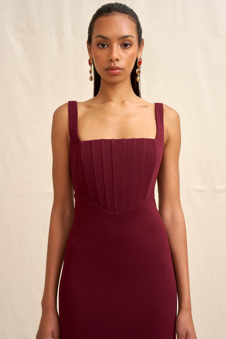 Basia Bodice Midi Dress in Burgundy | FINAL SALE