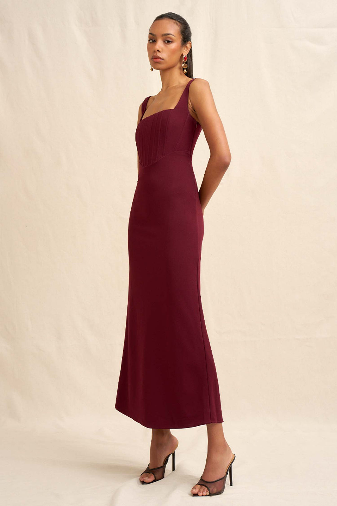 Basia Bodice Midi Dress in Burgundy | FINAL SALE