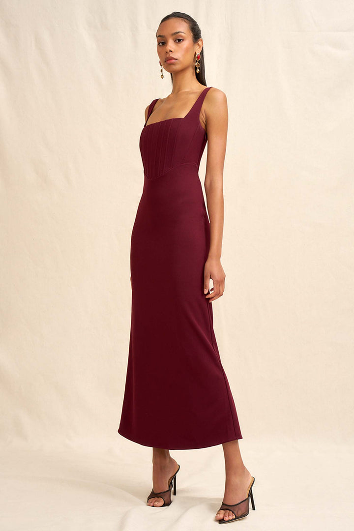 Basia Bodice Midi Dress in Burgundy | FINAL SALE