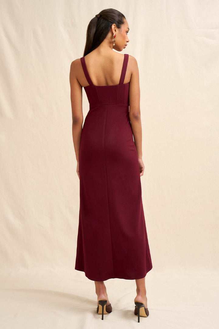 Basia Bodice Midi Dress in Burgundy | FINAL SALE