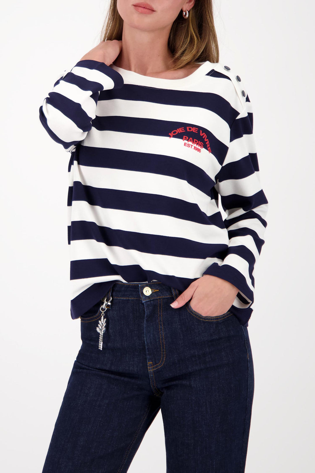 Basic Ribbles Jersey L/S Top in Marine Stripe