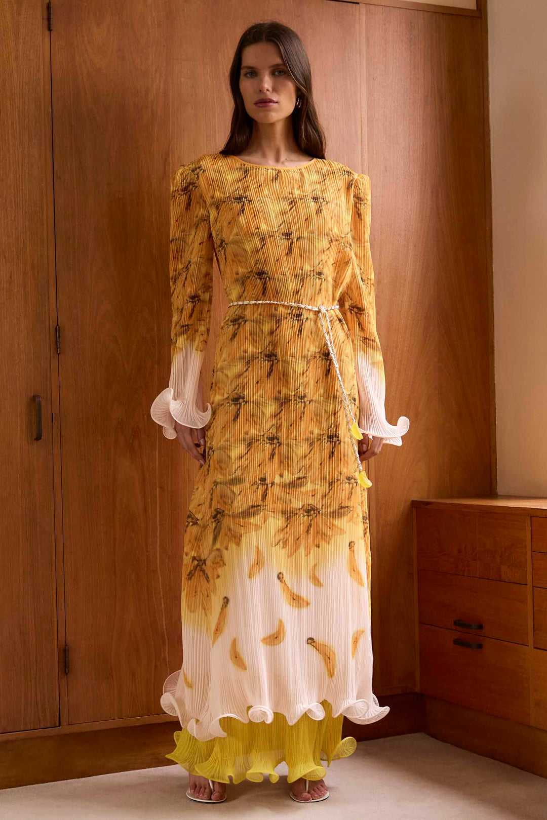 Bathers Flutted Pleat Maxi Dress in Banana