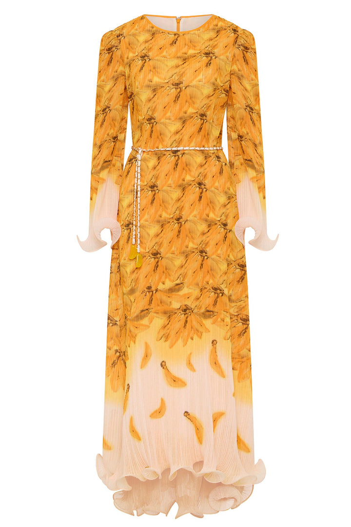 Bathers Flutted Pleat Maxi Dress in Banana