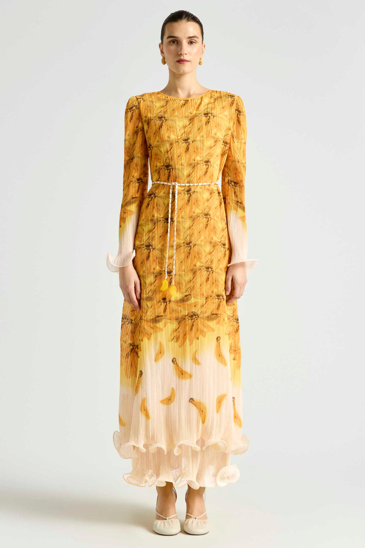 Bathers Flutted Pleat Maxi Dress in Banana