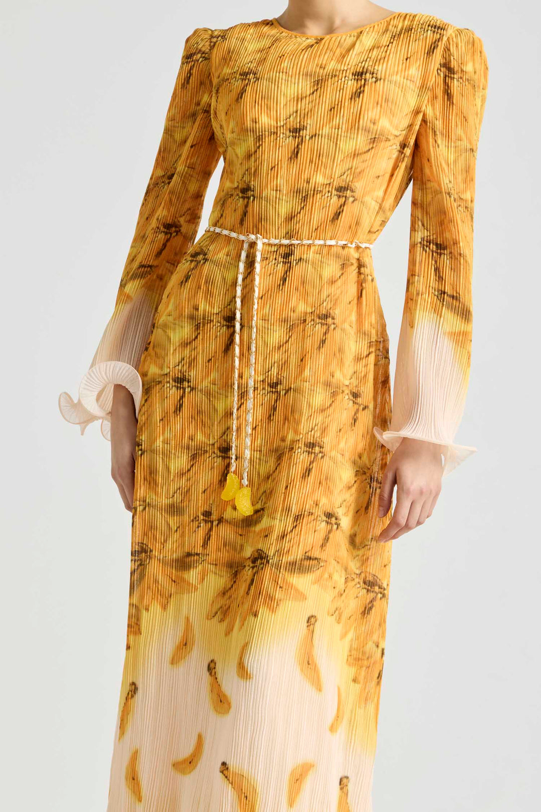 Bathers Flutted Pleat Maxi Dress in Banana