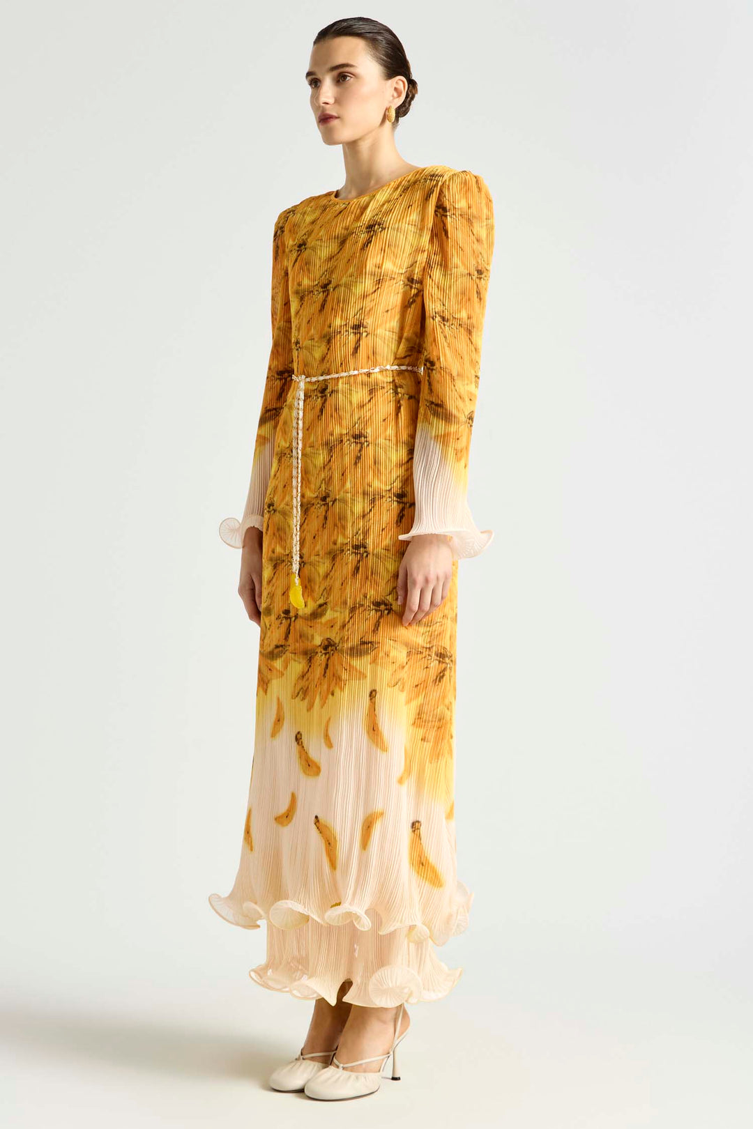 Bathers Flutted Pleat Maxi Dress in Banana