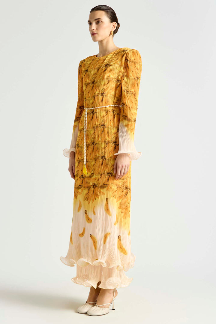 Bathers Flutted Pleat Maxi Dress in Banana