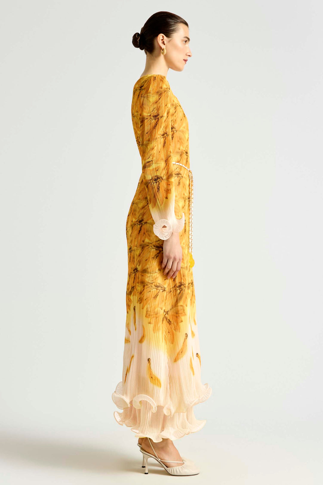 Bathers Flutted Pleat Maxi Dress in Banana