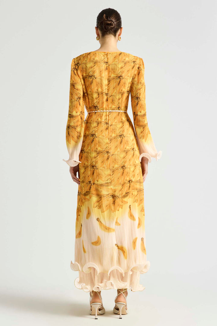 Bathers Flutted Pleat Maxi Dress in Banana