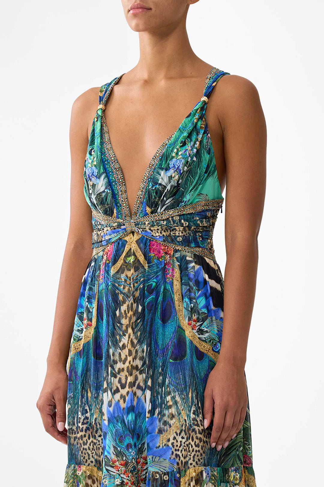 Bead Strap Gathered Panel Dress in Animal Alchemy