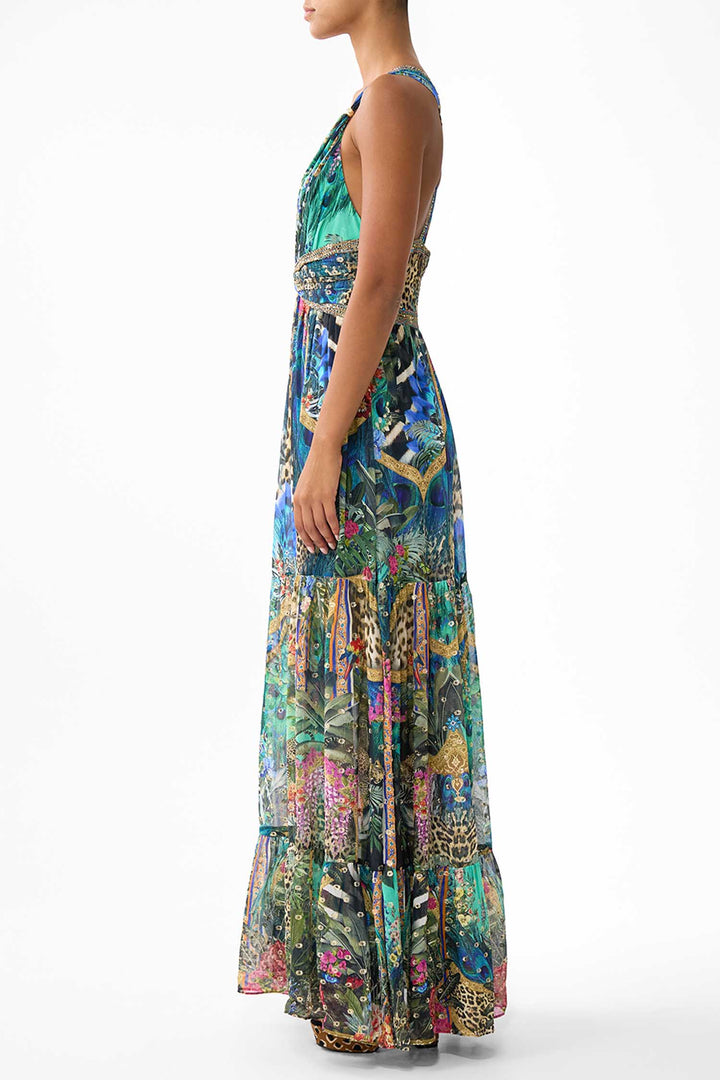 Bead Strap Gathered Panel Dress in Animal Alchemy