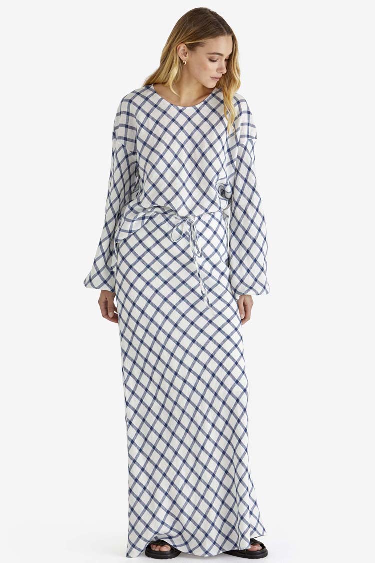Beau Bias Skirt in White Check