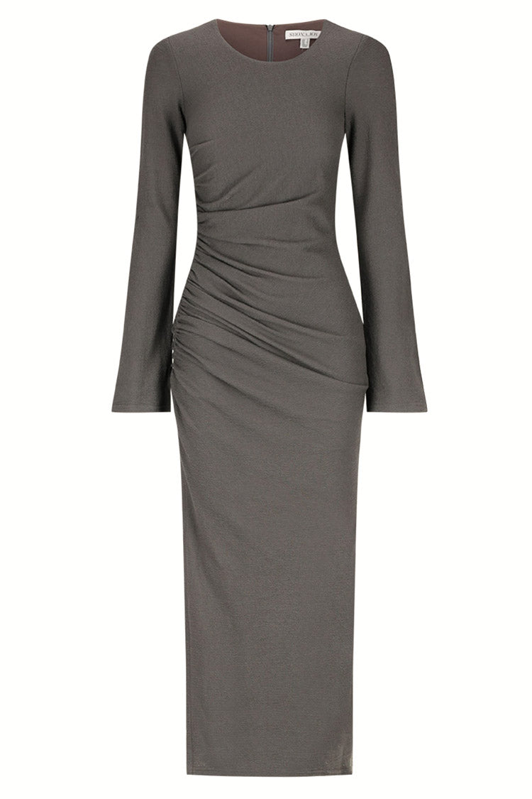 Beau Gathered LS Midi Dress in Dark Ash | FINAL SALE