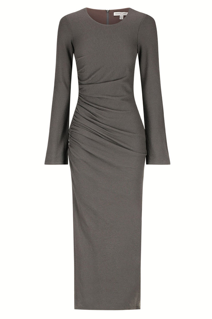 Beau Gathered LS Midi Dress in Dark Ash | FINAL SALE
