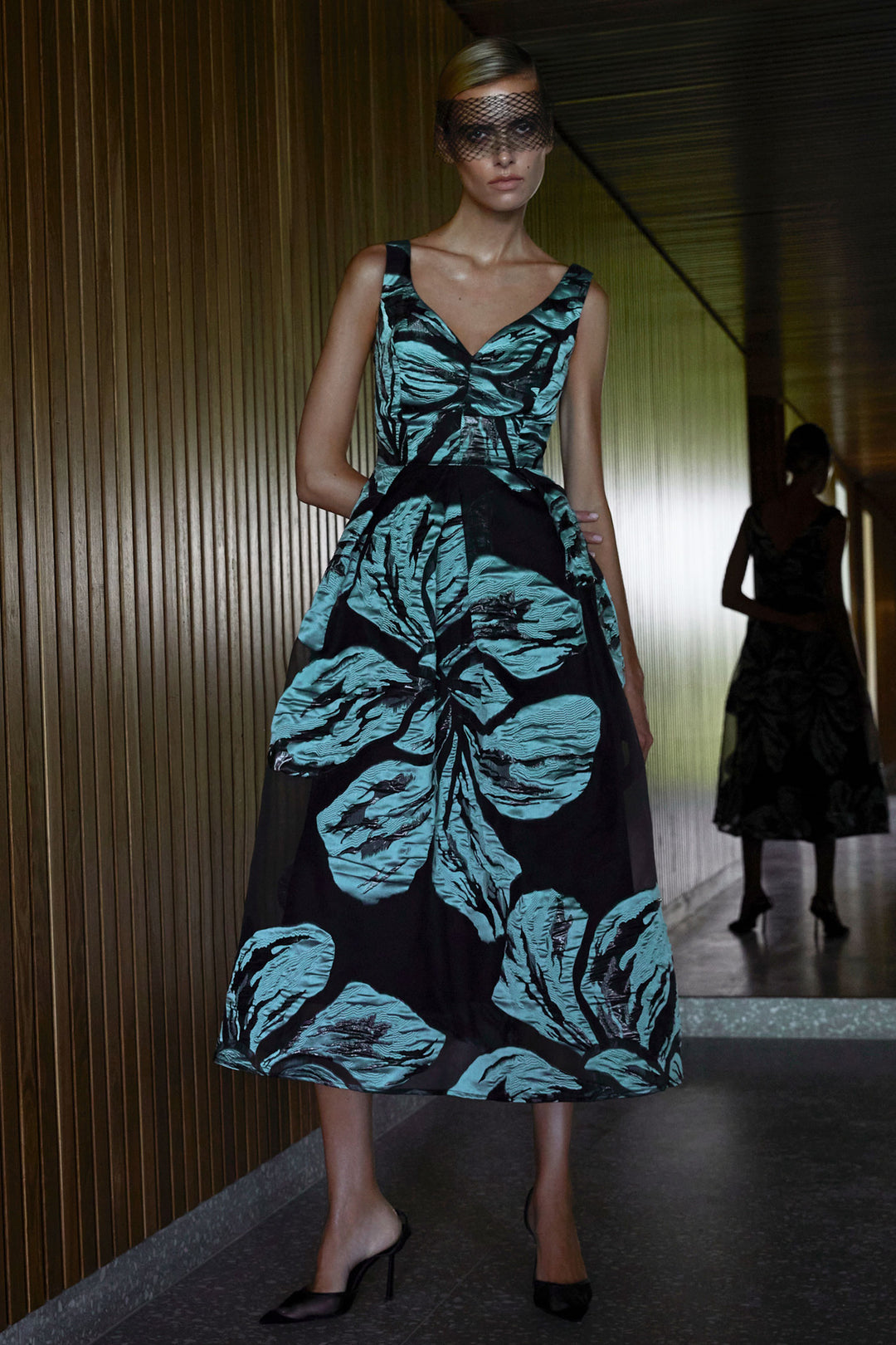 Bella Midi Dress in Mint Black