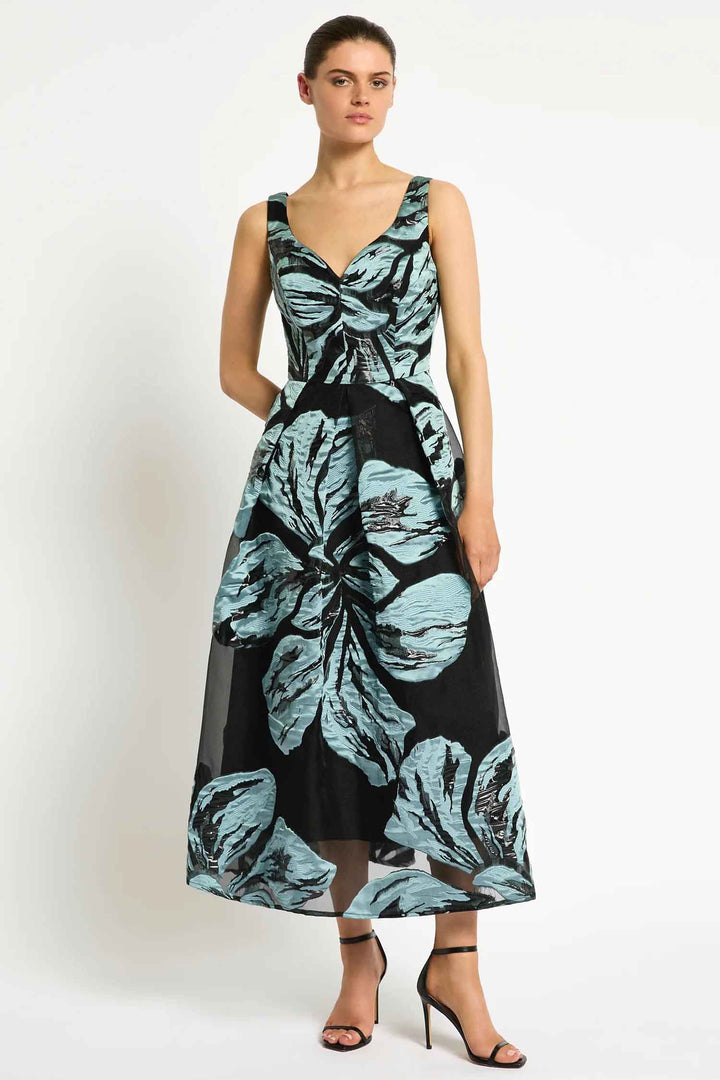 Bella Midi Dress in Mint Black