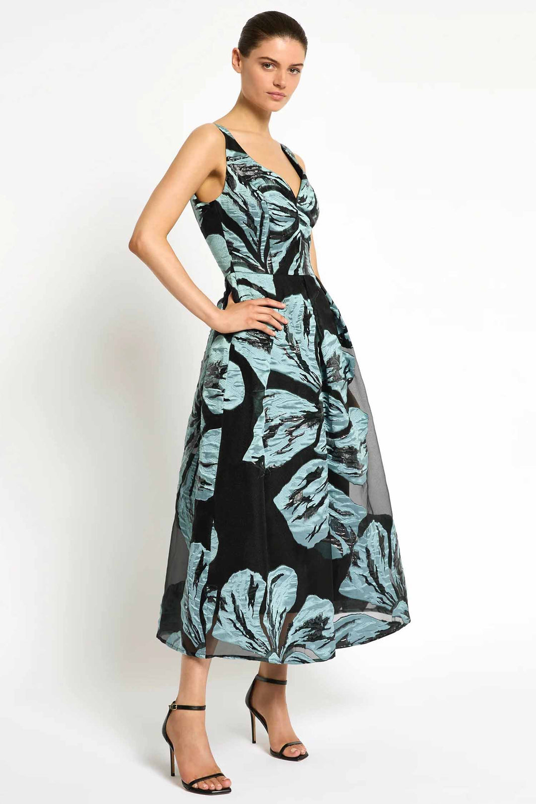 Bella Midi Dress in Mint Black