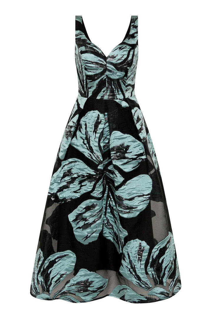 Bella Midi Dress in Mint Black