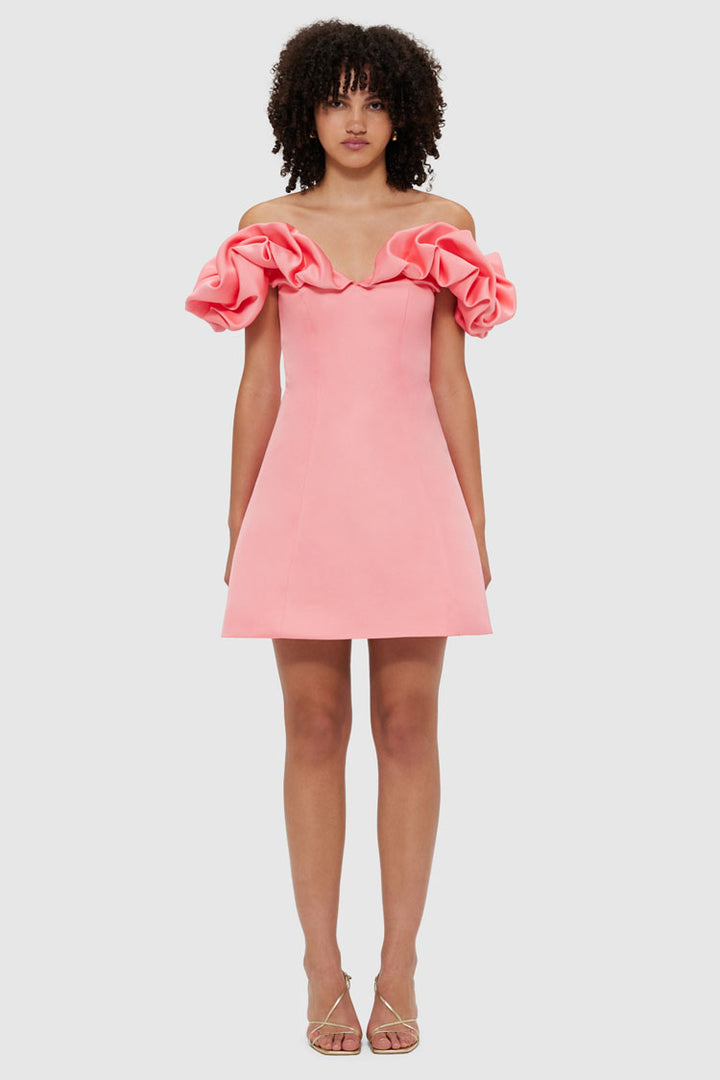 Bella Off Shoulder Frill Mini Dress - Strawberry Pink | FINAL SALE