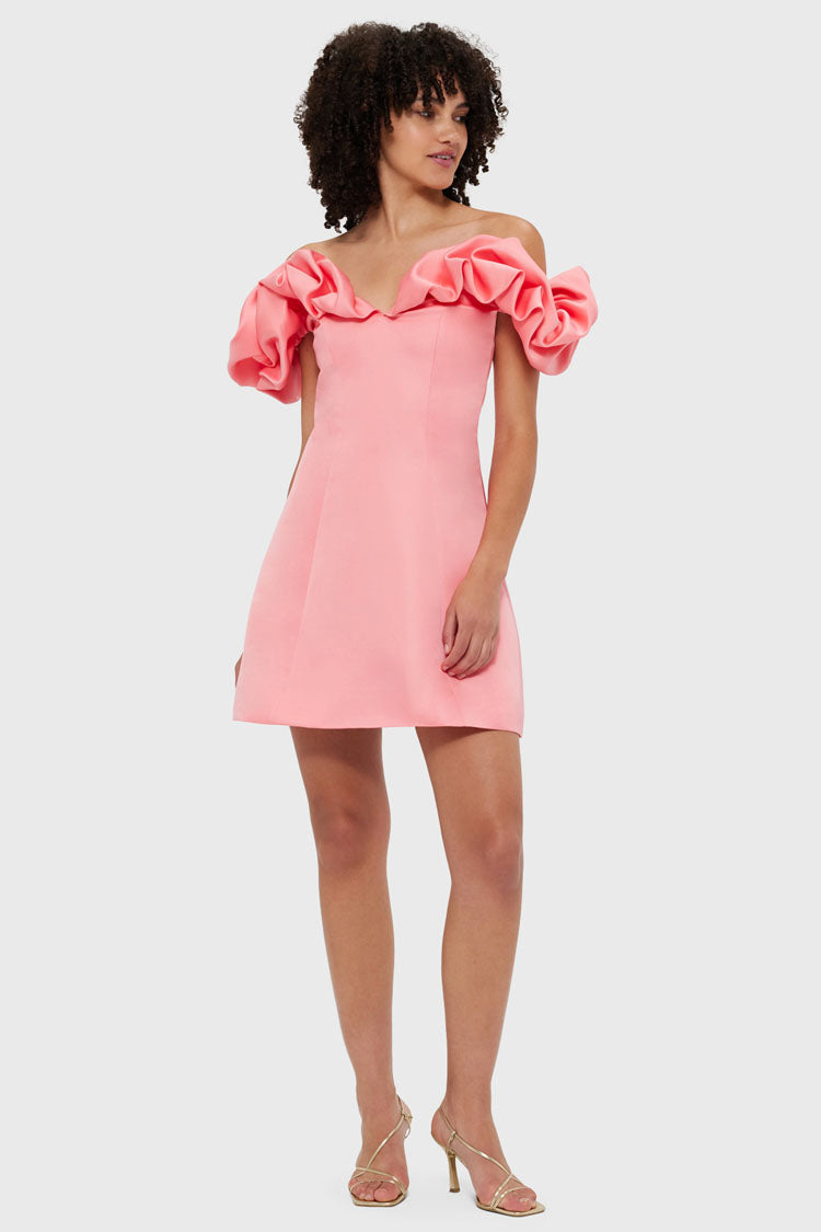 Bella Off Shoulder Frill Mini Dress - Strawberry Pink | FINAL SALE