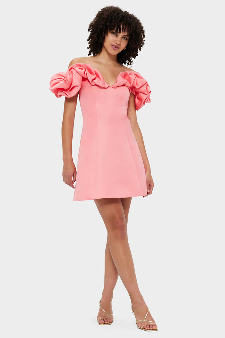 Bella Off Shoulder Frill Mini Dress - Strawberry Pink | FINAL SALE