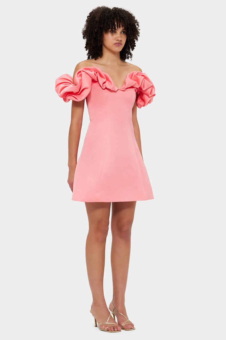 Bella Off Shoulder Frill Mini Dress - Strawberry Pink | FINAL SALE